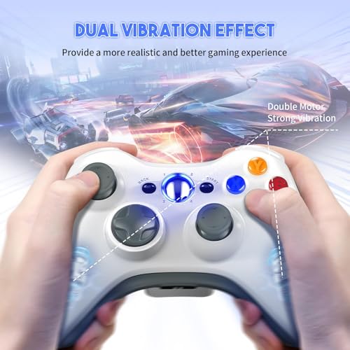 Image of Gamrombo 2 Pack Replacement for Xbox 360 Controller, Wireless Controllers Gamepad Upgraded Joystick Compatible with 360 & Slim, Windows 11 /10 /8 /7 PC Controller(White+Black)