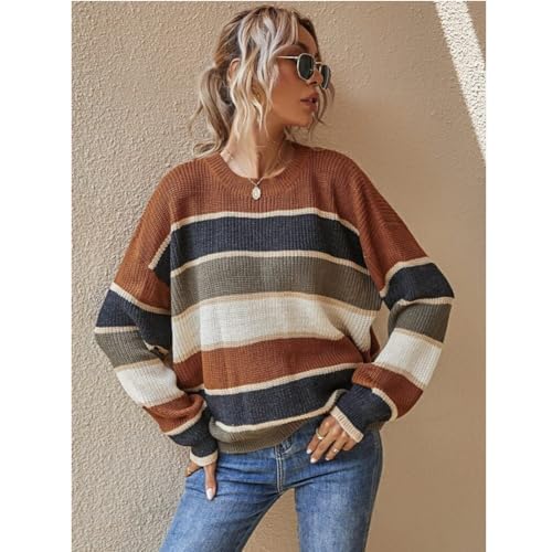 Fall Layering Sweater, Statement Colorblock Style for Crisp Days, Women Crewneck Knit Light Sweaters Casual Outfits4