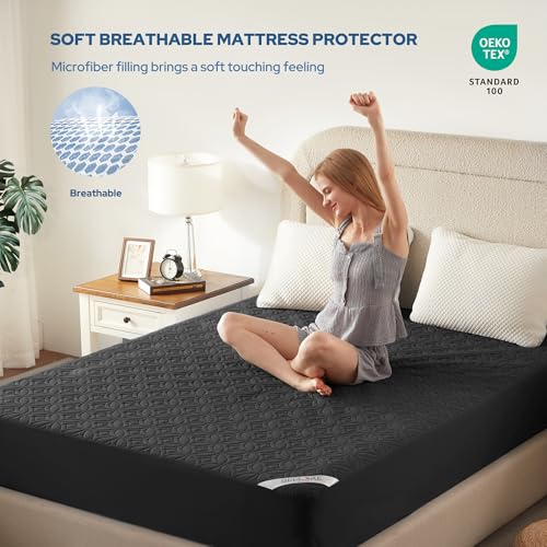 Image of BEDLORE Waterproof Mattress Protector, Queen Size Mattress Pad Noiseless with Deep Pocket 6 inch-18 inch Depth, Soft Breathable Dirt-Proof Bed Mattress Cover Washable for Home, Bedroom, Hotel (Black)
