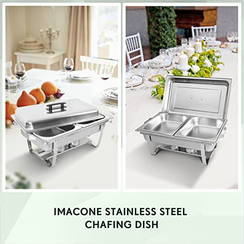 Imacone Chafing Dish Buffet Set Of 2, 8Qt Stainless Steel Rectangular Chafers And Buffet Warmer Sets For Catering, Foldable Complete Set W/Half Size Food Pan, Lid, Fuel Holder For Event Party Holiday #TOP4