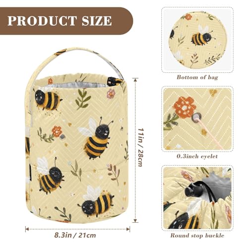 Image of Tatenale Crochet Bag Yarn Bag Knitting Project Bag with Pockets and Handle Portable Yarn Storage Organizer Tangle Free 8.3x11 InchLight Yellow Bees Flowers Dots24