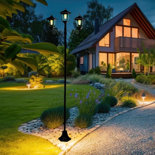 LUTEC LED Solar Mastleuchte London – Außenlampe 227 Cm, IP54 Wetterfest, 300 Lumen, Bewegungsmelder