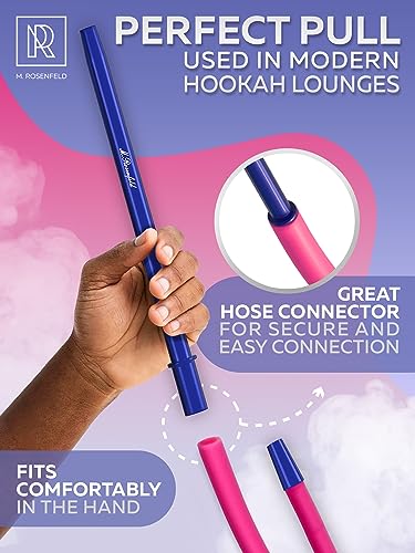 Image of M. ROSENFELD Pink Hookah Hose with Blue Mouthpiece - Premium 60 inch Long Silicone Water Pipe Hose - Washable, with 15 inch Aluminum Easy-Grip Mouthpiece - Hookah Hose Pink - Won't Rust or Ghost Hooka Hose Silicone