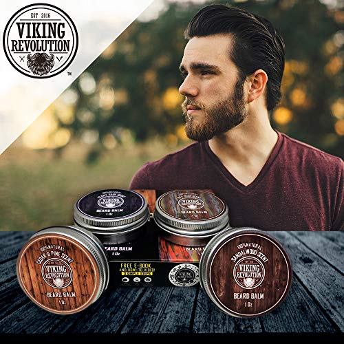 Viking Revolution 4 Beard Balm Variety Pack (1Oz Each)- Sandalwood, Pine & Cedar, Bay Rum, Clary Sage- Styles, Strengthens & Softens Beards & Mustaches - Leave In Conditioner Wax For Men #TOP6
