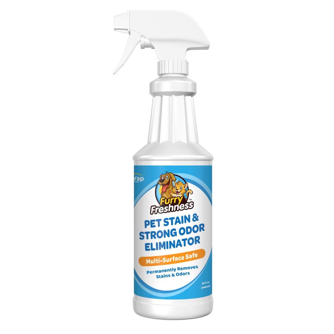 FurryFreshness Extra Strength Cat or Dog Pee Stain Permanent Odor Remover Smell Eliminator -Removes Stains from Pets Kids