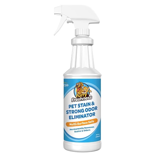 FurryFreshness Extra Strength Cat or Dog Pee Stain Permanent Odor Remover Smell Eliminator -Removes Stains from Pets Kids