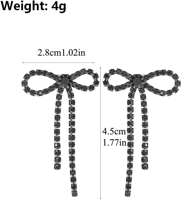 Sparkly Rhinestone Bow Dangling Earrings for Women Colourful Crystal Bowknot Chandelier Tassel Earrings Shiny Formal Earrings Bridal Wedding Accessory - Image 2