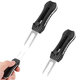 Golf Divot Repair Tool, 2Pcs Stainless Steel Foldable Magnetic Golf Ball Marker Repair Tool with Pop up Button Foldable Golf Divot Tool