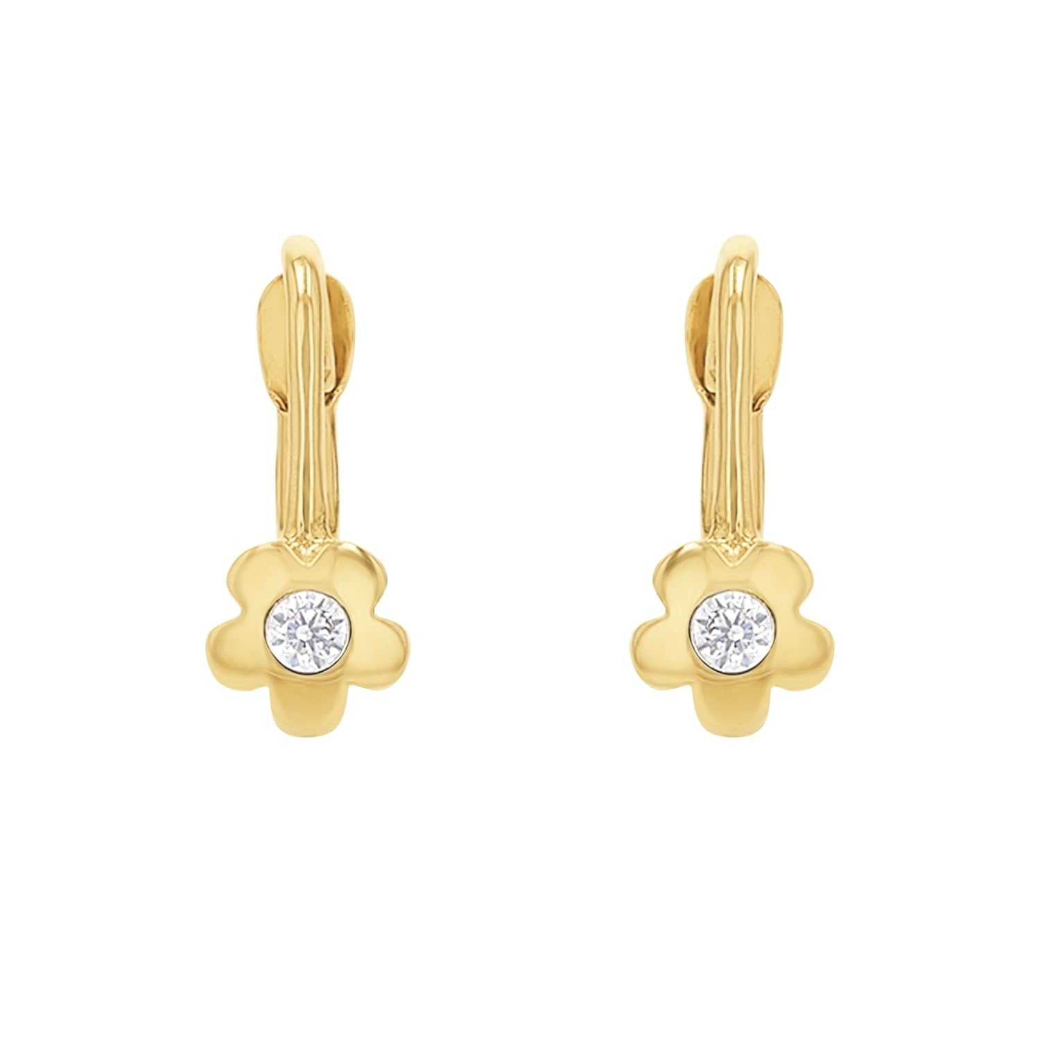 Amor Ohrhänger Mädchen Kinder Ohrschmuck, mit Zirkonia synth., 1,3 cm, Gold, Blume, Kommt in Schmuck Geschenk Box, 2013976