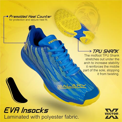 Image of Vector X Galaxy Badminton /Tennis Court Shoe, Breathable Mesh, TPU Fusing, Rubber Outsole for Enhanced Durability, Traction and Slip Resistance, Light Weight Shoe