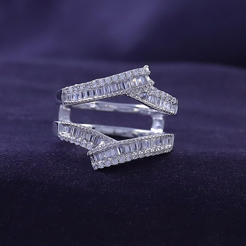AFFY Baguette Shape Cubic Zirconia Enhancer Wrap Guard Ring in 14K White Gold Over Sterling Silver2