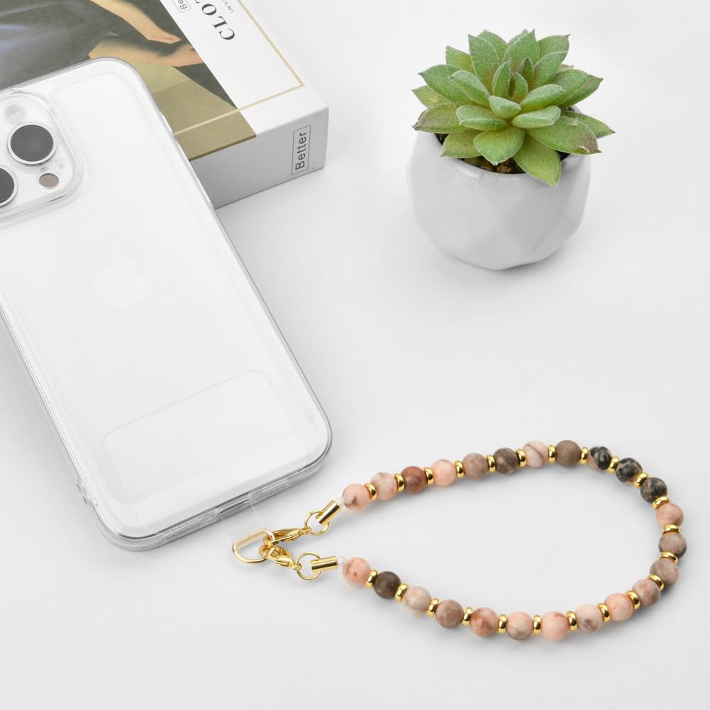 OFFCUP Dragonne Téléphone Portable Anti-Perte Bohème avec Perles Cristal Naturel