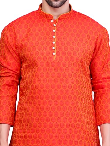 Image of Men's Cotton Jacquard Kurta and Churidar Set