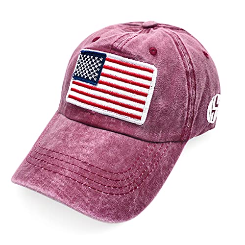 Casual Baseball Hat - Sun Cap Sparkly Sequin Glitter Usa Flag, Patriotic Visor, Game Adjustable Criss-Cross Ponytail (Baseball Cap - Usa Flag Washed Burgundy) #TOP9