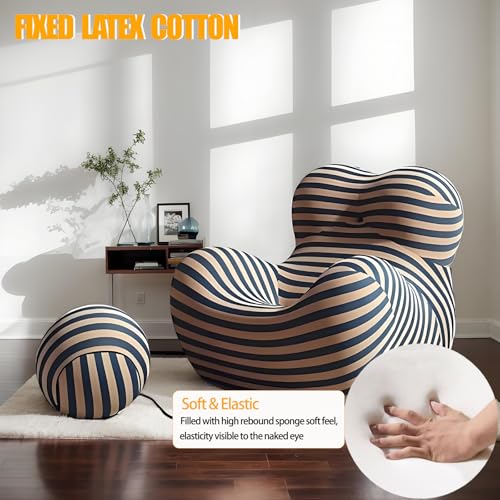 Sillón plegable redondo con tela lino azul y amarillo miniatura 4
