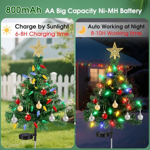 Solar Mini Christmas Trees, Small Outdoor Xmas Tree with 30 Colored Lights - Image 3
