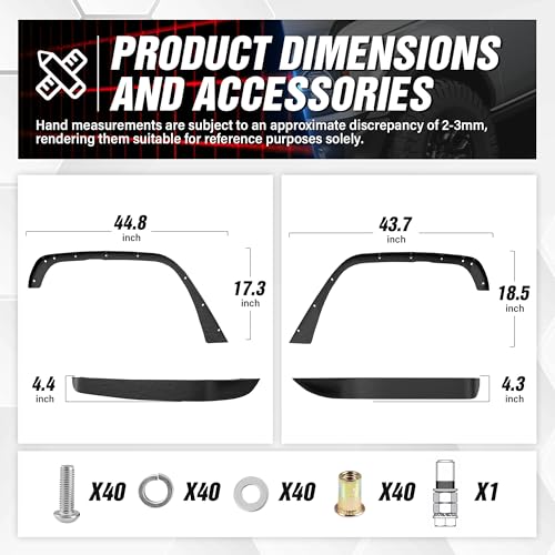 Image of YZONA for JK 4-Piece Flat Style Front and Rear Fender Flares Kit Compatible with 2007-2018 Jeep Wrangler JK JKU Unlimited (2 /4 Doors) Off-Road Heavy Duty Steel Wheel Fenders Combo, Textured Black