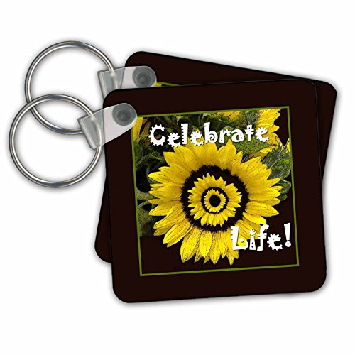 Porte-clés fleur tournesol jaune avec cadre noir élégant Jaclinart Ferez 3dRose