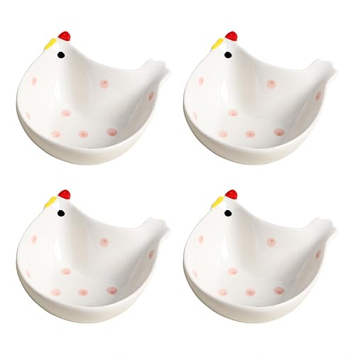 WAIT FLY Cute Chicken/Rabbit/Cat Shaped Ceramic Side Dishes, Stackable Seasoning