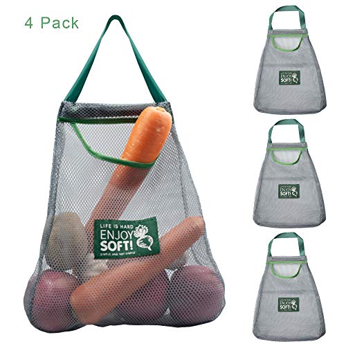 4pz Bolsas Reutilizables Fruta Bolsas Compra, Creatiees Ecológicas Producir Bolsas, Lavable Bolsas de Malla para frutas Juguetes Papas Cebollas Almacenamiento de cocina (4pz gris)
