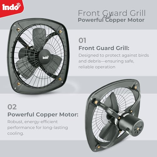 Image of Indo High Speed Fresh Air Exhaust Fan| 9 Inch Blade Fan| Powerful Motor| Suitable For Kitchen, Industries| 2 Years Warranty,Grey