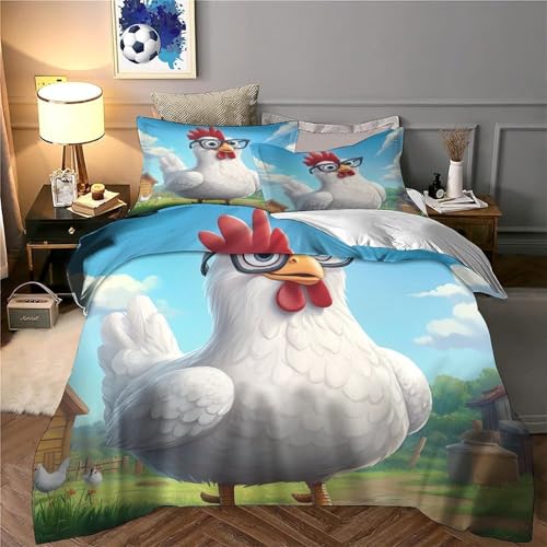 Housse de couette poulet rigolo 3D microfibre King 220x240cm