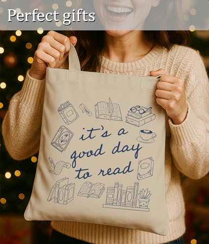 Image of Book Lovers Gifts Tote Bag for Bookish Readers, Aesthetic Book Tote Bag for Librarian, Medium Size with Inner Pocket