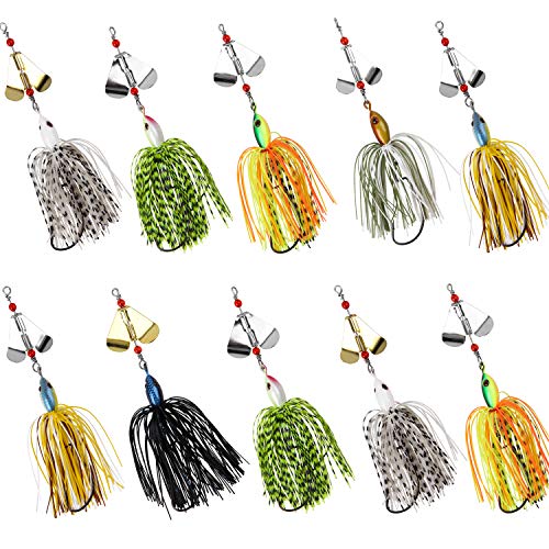 Bass Fishing Spinner Bait Lures, Multicolor Buzzbait Metal Jig Fishing Lure Kit Swimbaits for Bass Pike Trout Freshwater Saltwater Fishing (10pcs)