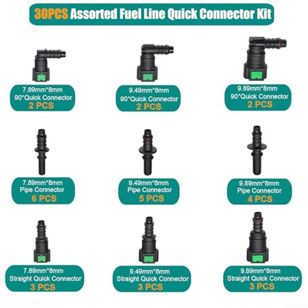 Set di 30 connettori rapidi per tubi carburante, PA12 in nylon SAE per tubo ID da 8 mm, kit di riparazione per aria, acqua, olio
