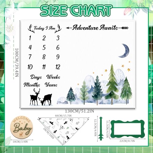 Image of Baby Monthly Milestone Blanket for Boy Woodland Baby Milestone Blanket | Photography Background Prop with Bibs Wooden Signs Felt Circle