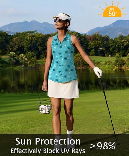 Image of PINSPARK Womens Golf Shirt UPF 50+ Sleeveless Collared Shirts Quick Dry Tennis Polo V-Neck Racerback Athletic Workout Tank