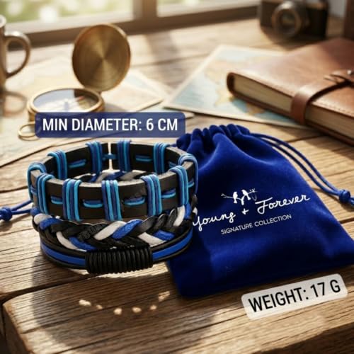 Image of Young & Forever Multi-Layer Leather Bracelet for Men | Adjustable Handmade Wrap Bracelet with Beads, Anchor, Evil Eye, Feather & Boho Charms | Vintage Punk Casual Wristband Gift for Men & Boys