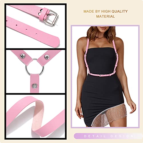 Bodiy Women High Waisted Belt Punk Gothic Belts Shoulders Festival Body Chain Rave Accessories (Pink) #TOP3