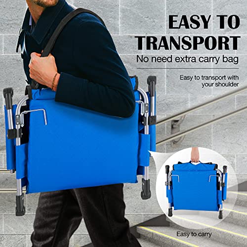 HIGH POINT SPORTS Foldable Stadium Seats for Bleachers with Back Support, 2PCS Bleacher Seats Chairs with Back and Cushion, Portable Folding Stadium Chairs with Armrest, Blue