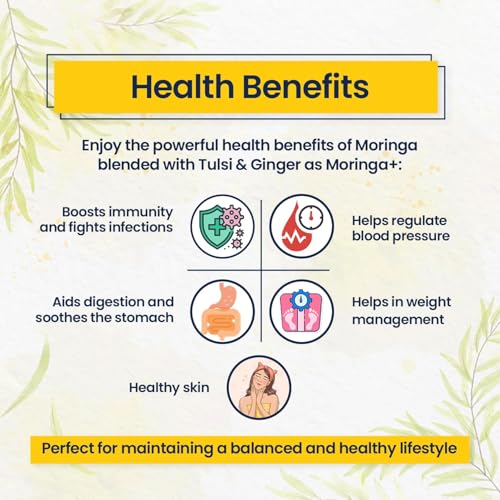 Image of Mindful Eating Pure Moringa Leaves Tea Blended with Tulsi & Ginger - Herbal Tea, Natural Ingredients, Dried Drumstick Tree Leaves, Immunity Booster, Caffeine-free, Herbal Drink - 70g
