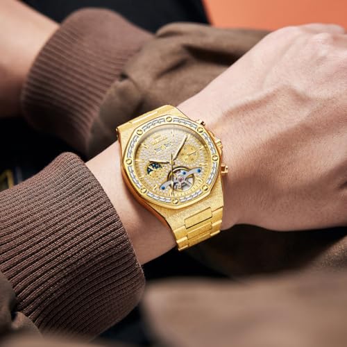 Image of OLEVS Mens Automatic Watches Self-Winding Starry Sky Diamond Skeleton Luxury Wrist Watch Waterproof Luminous
