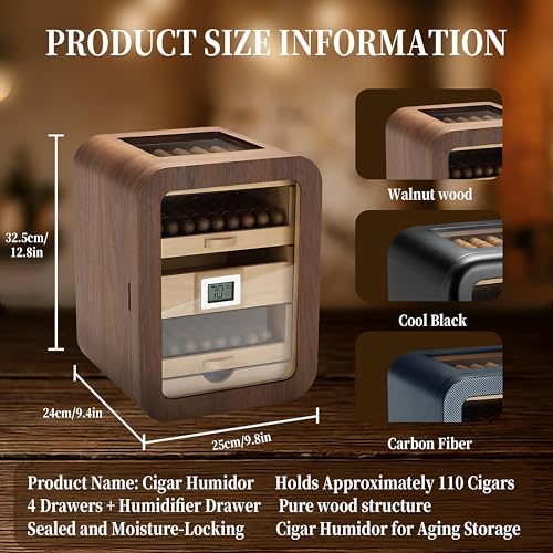 Humidor de puros multicapa de gran capacidad con madera de cedro e higrómetro 4
