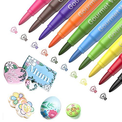 Sotek Food Coloring Marker Pens, Food Grade Edible makers, Food Coloring Pens for Cakes, Decorating Cookies Fondant, Desserts, Kids Cookies, Easter Eggs Writing, 10 colors