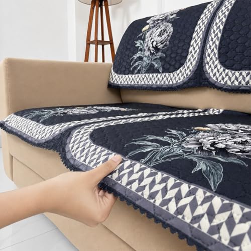 Image of Homerz 'Brooklyn Series' Premium Sofa Cover | Quilted Floral Design | Non-Slip Washable Sofa Protector | Soft Anti Slip Fabric (Ny Grey, 7 (3+2+2) Seater, Seat Cover with Backrest)