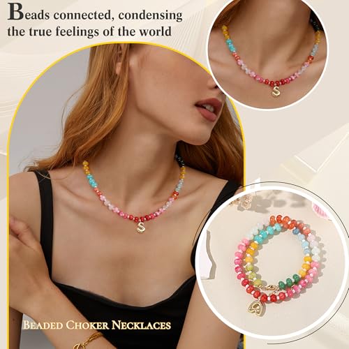 Btysun Bubble R Letter Initial Necklace, Gemstone Necklace Birthday Gifts for Women Initial Necklace for Women Colorful Bead Necklace with Letter R Gifts for Teen Christmas Jewelry — view 5