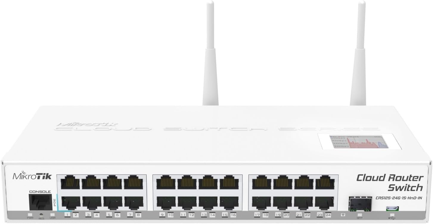 Mikrotik CRS125-24G-1S-2HnD-IN, Cloud Router Gigabit Switch, Fully manageable Layer 3, 24x 10/100/1000, 1000mW Wireless Mikrotik CRS125-24G-1S-2HnD-IN, Cloud Router Gigabit Switch, Fully manageable Layer 3, 24x 10/100/1000, 1000mW Wireless