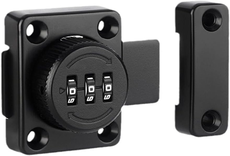 3 Digit Combination Lock LISHAN - Zinc Alloy Keyless Cabinet Lock with Rotating Bolt, Baby Safety Design for Suitcases, Closet, Shoe Cabinets & Storage Lockers (Obsidian Black)