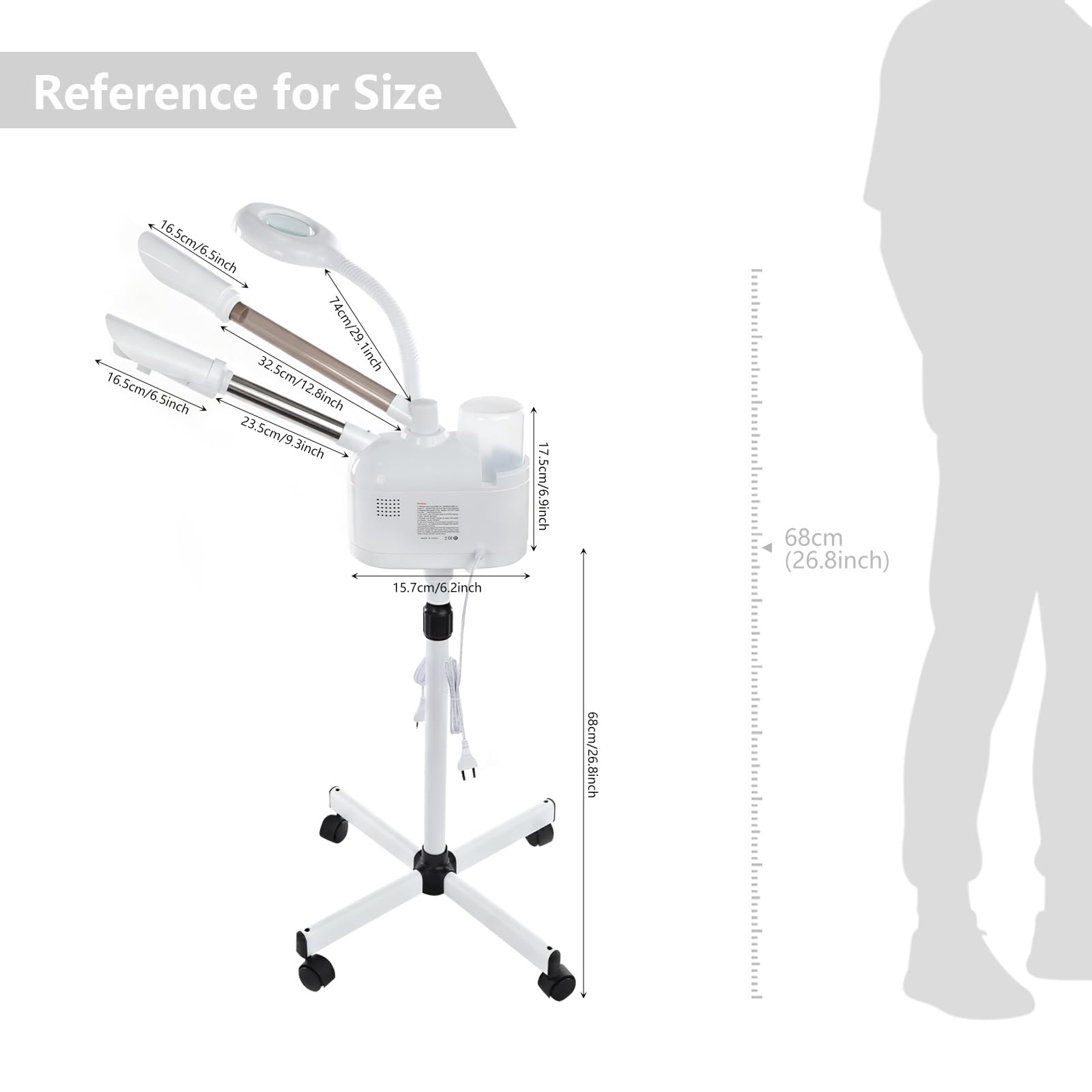 3 in 1 Gesichtsdampfer mit LED-Lupenlampen, 650W Kosmetik Ozon Bedampfer