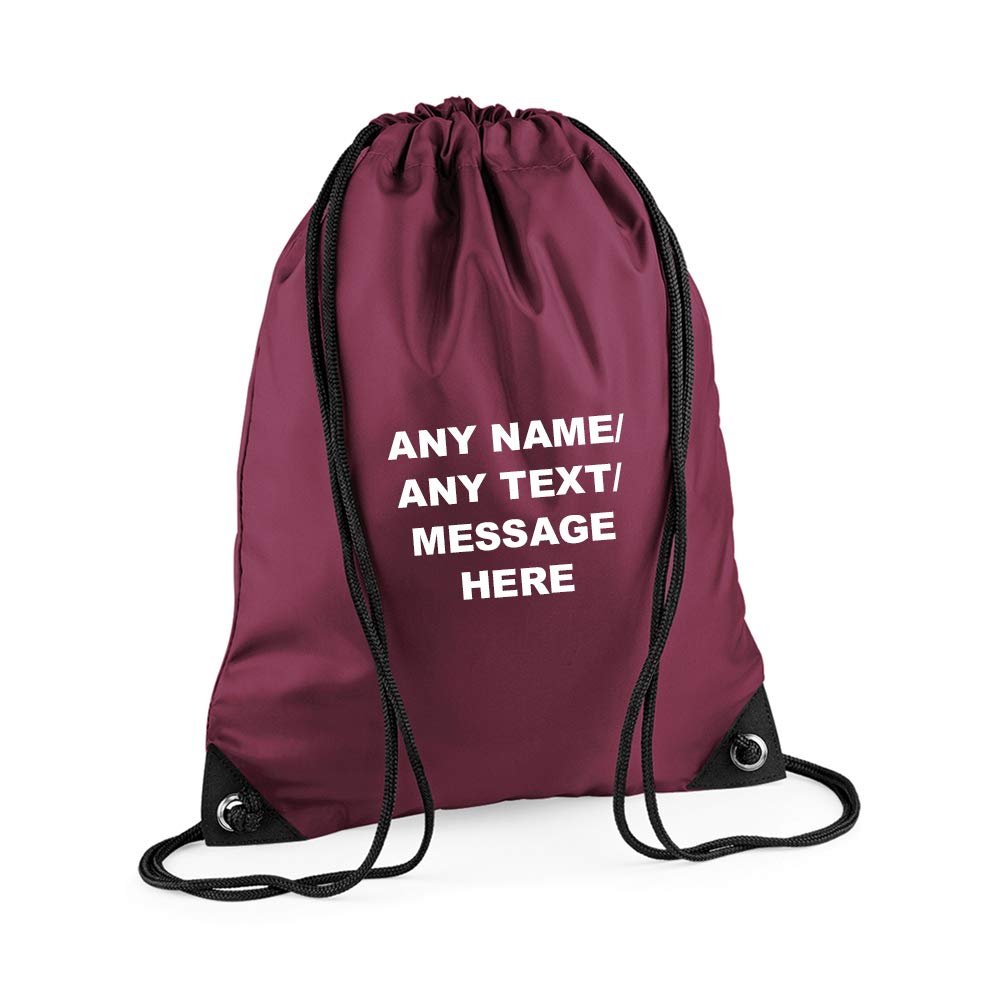 Getagift Boys Burgundy Personalised With Your Own Any Name/Message/Text Premium Drawstring Bag, Pe Gym Kit School, Swimming, Birthday/Secret Santa, Pe Kids Sport Rucksack. (Burgundy)