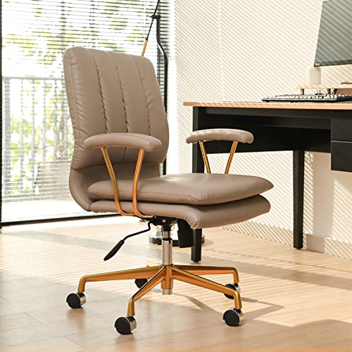 Leagoo Pu-Padded Office Desk Chair, 130° Tiltable Mid-Back Ergonomic Chair Computer Chair, Swivel Executive Office Chair, Home Office Desk Chairs With Upholstered Armrest & Thickened Cushion #TOP5