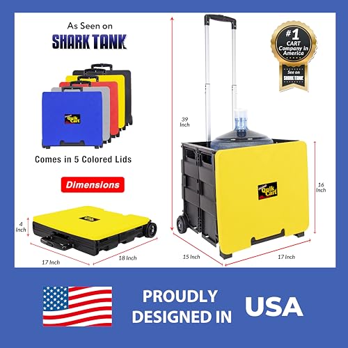 Image of dbest products Quik Cart Collapsible Rolling Crate on Wheels for Teachers Tote Basket 80 lbs Capacity, Made from Heavy Duty Plastic and Used as a Seat, Canary, Yellow
