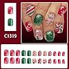 Christmas Press on Nails Short Square Fake Nails with Cute Holly Fruit Design Glossy Green Glitter Glue on Nails Christmas Tree Stick on Nail Reusable Holiday False Nail for Women Manicure 24Pcs #1