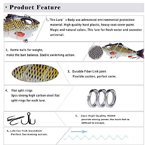 Yialia Isca de pesca biônico corpo duro isca afundada 5 segmentos isca de pesca isca de pesca multi-