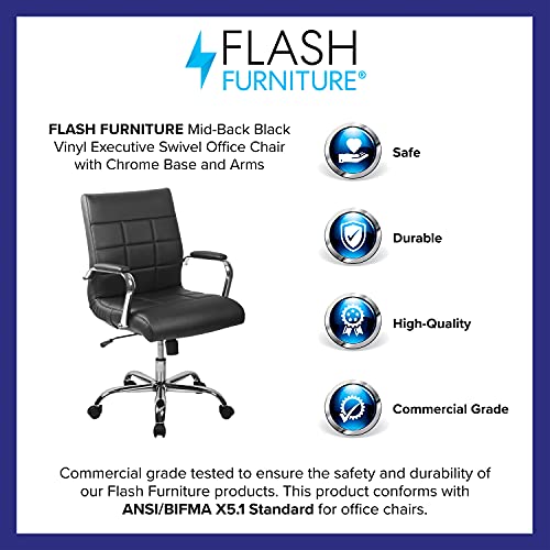 Flash Furniture Mid-Back Black Vinyl Executive Swivel Office Chair With Chrome Base And Arms 40 X 23 X 24 #TOP3
