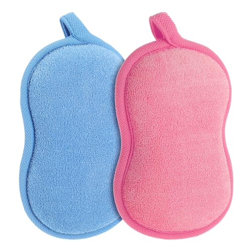 Image of 2Pcs Baby Bath Sponge Shower Sponge Soft Absorbent Exfoliating Wash Soap Kids Loofah Gentleness Comfort Bathing Tool for Infants Men Women Body All Skin Type (Pink; Blue)